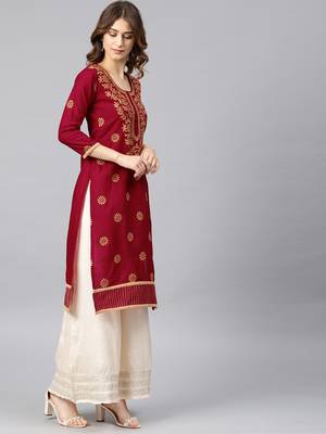 Maroon hand woven cotton chikankari-kurtis 3