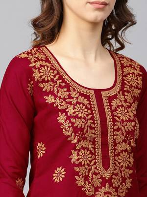 Maroon hand woven cotton chikankari-kurtis 4
