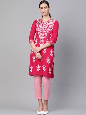 Pink embroidered cotton embroidered-kurtis 1