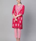 Pink embroidered cotton embroidered-kurtis