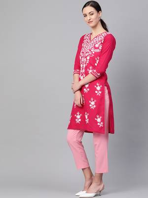 Pink embroidered cotton embroidered-kurtis 3