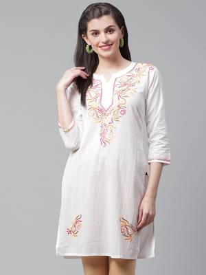 White hand woven cotton chikankari-kurtis 1