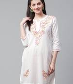 White hand woven cotton chikankari-kurtis