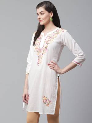 White hand woven cotton chikankari-kurtis 4