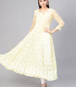 Lemon hand woven georgette chikankari-kurtis