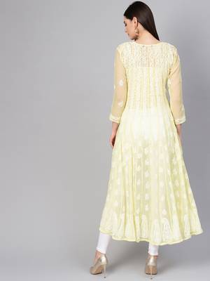Lemon hand woven georgette chikankari-kurtis 2