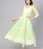 Green hand woven georgette chikankari-kurtis