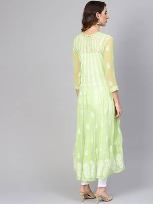 Green hand woven georgette chikankari-kurtis 2