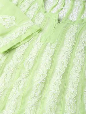 Green hand woven georgette chikankari-kurtis 5