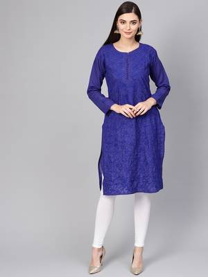 Blue embroidered cotton embroidered-kurtis 1
