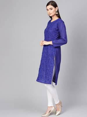 Blue embroidered cotton embroidered-kurtis 3