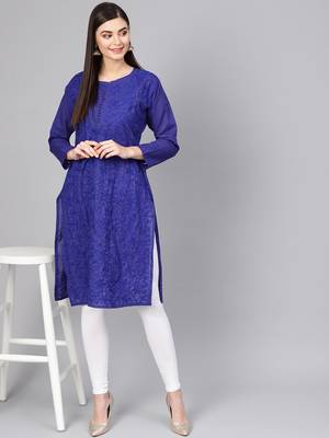 Blue embroidered cotton embroidered-kurtis 4