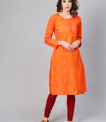 Orange embroidered cotton embroidered-kurtis