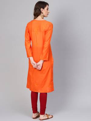 Orange embroidered cotton embroidered-kurtis 2
