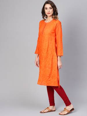 Orange embroidered cotton embroidered-kurtis 3