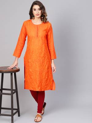 Orange embroidered cotton embroidered-kurtis 4