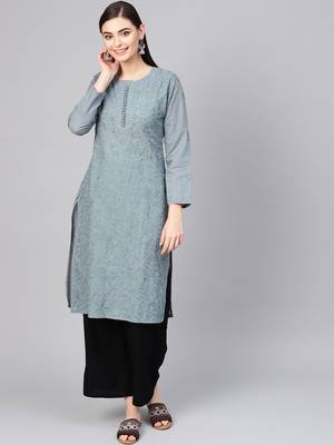 Grey embroidered cotton embroidered-kurtis 1