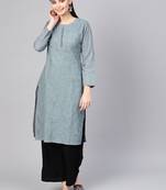 Grey embroidered cotton embroidered-kurtis