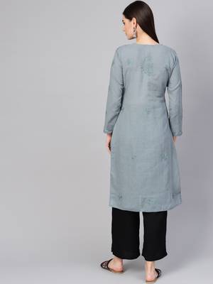 Grey embroidered cotton embroidered-kurtis 2