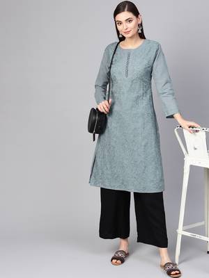 Grey embroidered cotton embroidered-kurtis 4