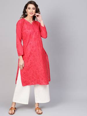 Pink embroidered cotton embroidered-kurtis 1