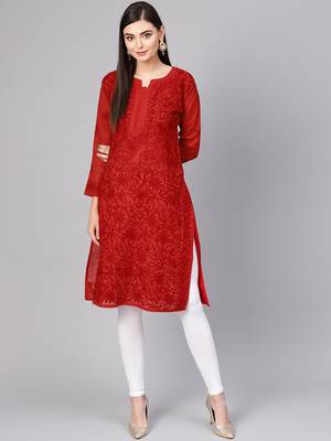 Red embroidered cotton embroidered-kurtis 1