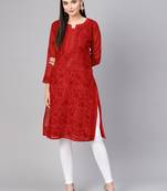 Red embroidered cotton embroidered-kurtis