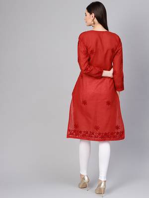 Red embroidered cotton embroidered-kurtis 2