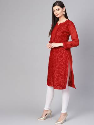 Red embroidered cotton embroidered-kurtis 3