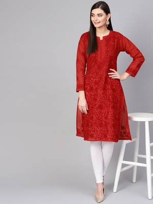 Red embroidered cotton embroidered-kurtis 4