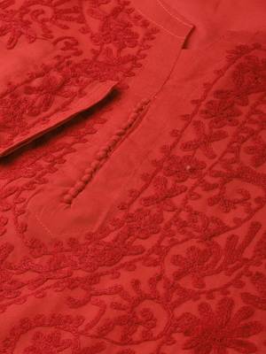 Red embroidered cotton embroidered-kurtis 5