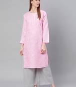 Light-pink embroidered cotton embroidered-kurtis
