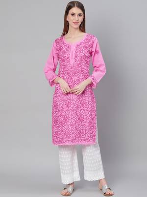 Pink embroidered cotton embroidered-kurtis 1