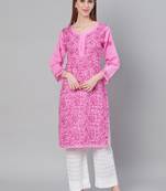 Pink embroidered cotton embroidered-kurtis