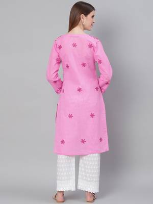 Pink embroidered cotton embroidered-kurtis 2