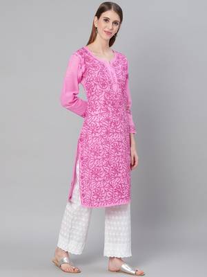 Pink embroidered cotton embroidered-kurtis 3