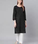 Black embroidered cotton embroidered-kurtis