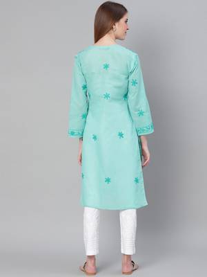Sea-green embroidered cotton embroidered-kurtis 2