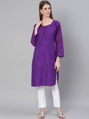 Purple embroidered cotton embroidered-kurtis 1
