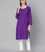 Purple embroidered cotton embroidered-kurtis