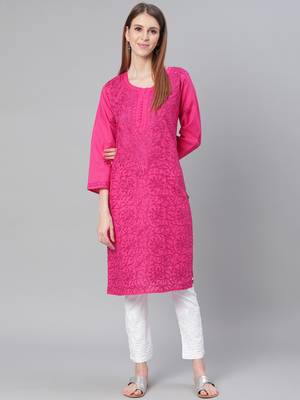Magenta embroidered cotton embroidered-kurtis 1