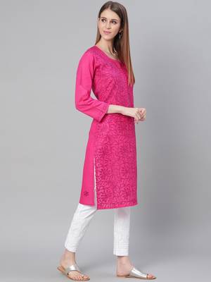 Magenta embroidered cotton embroidered-kurtis 3