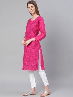 Magenta embroidered cotton embroidered-kurtis 4