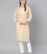 Beige embroidered cotton embroidered-kurtis