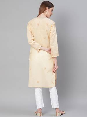 Beige embroidered cotton embroidered-kurtis 2