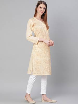 Beige embroidered cotton embroidered-kurtis 3