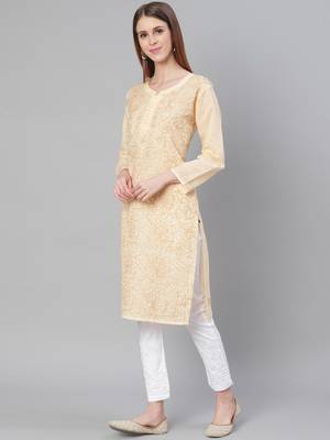 Beige embroidered cotton embroidered-kurtis 4