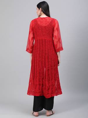 Red embroidered georgette embroidered-kurtis 2