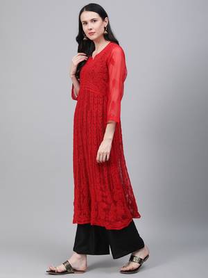 Red embroidered georgette embroidered-kurtis 3