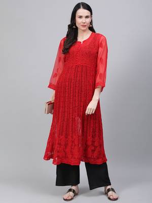 Red embroidered georgette embroidered-kurtis 4